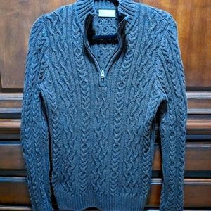 Chocolate brown cable zip up knit sweater